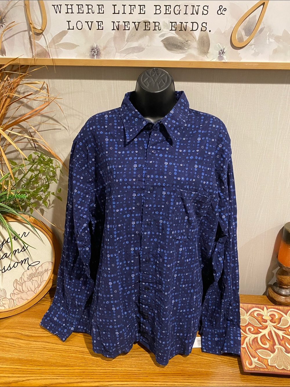 Falls Creek Navy Blue Patterned Button-Down Shirt